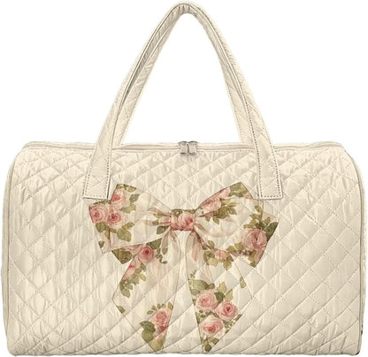 Bow Desgin Quilted Gym Bag For Women Travel Sport Tote Shoulder Bag - Colors A