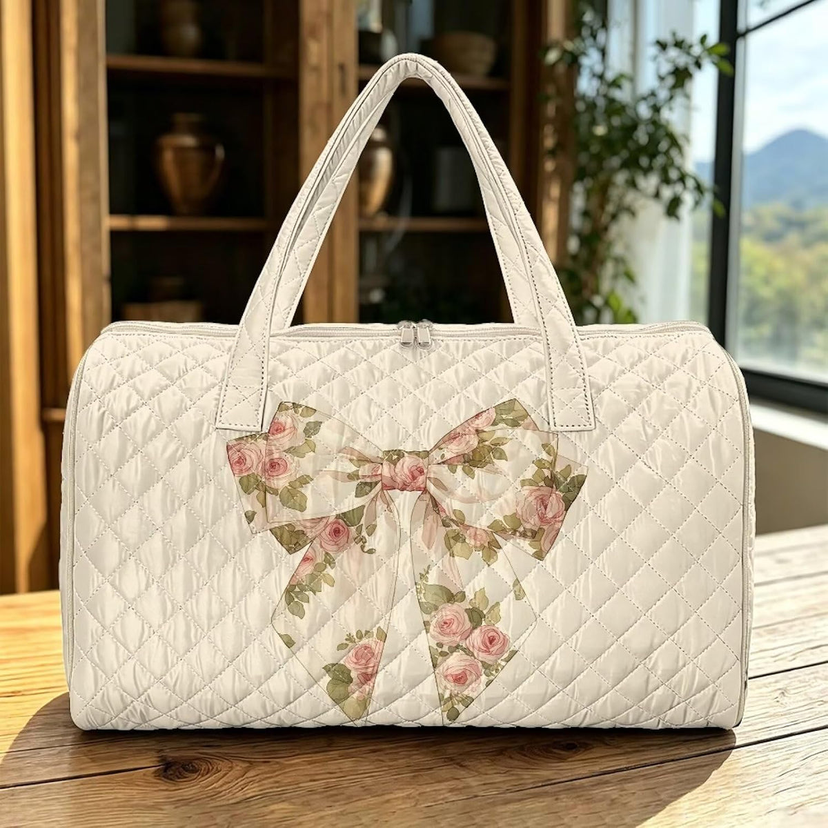 Bow Desgin Quilted Gym Bag For Women Travel Sport Tote Shoulder Bag - Colors A