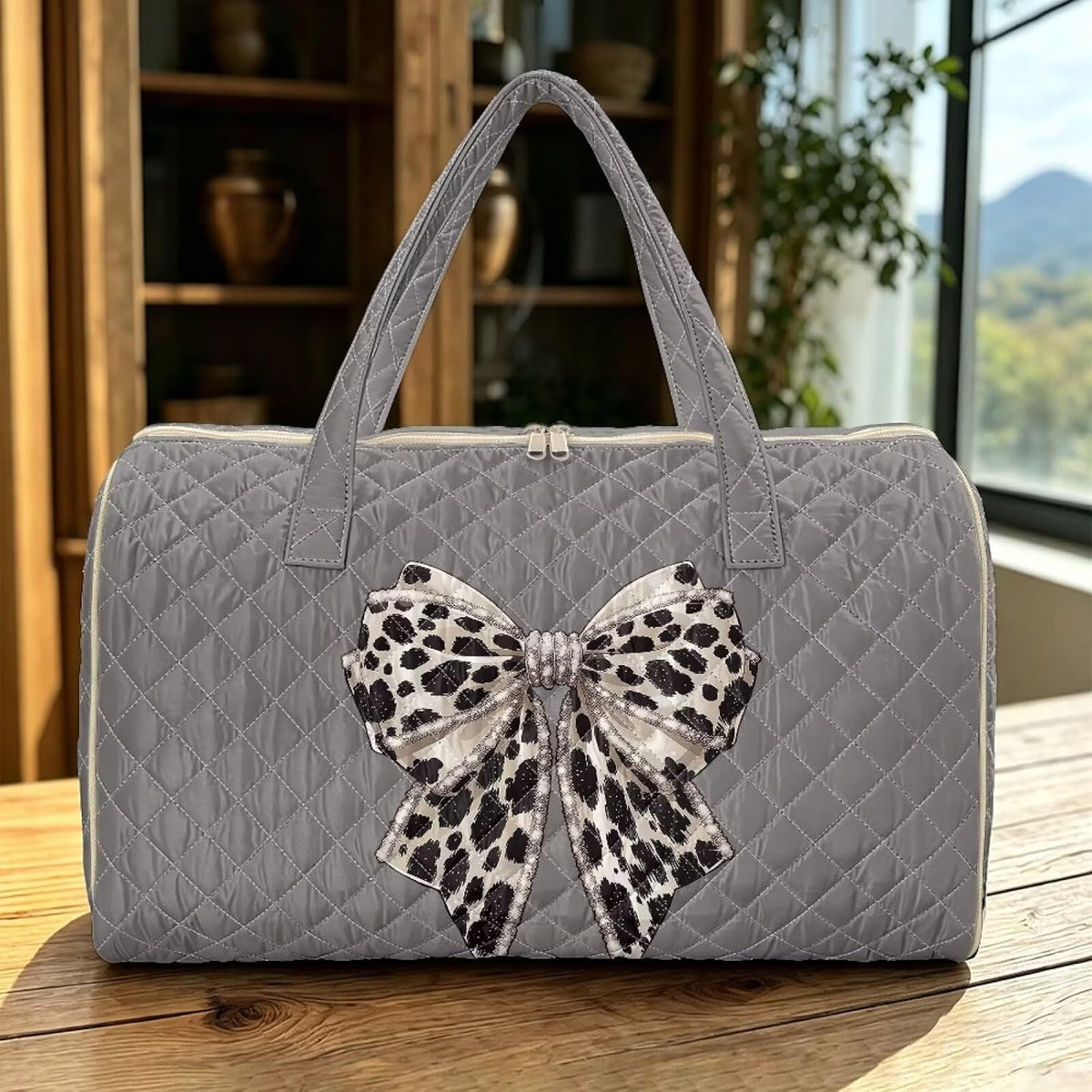 Bow Desgin Quilted Gym Bag For Women Travel Sport Tote Shoulder Bag - Colors A