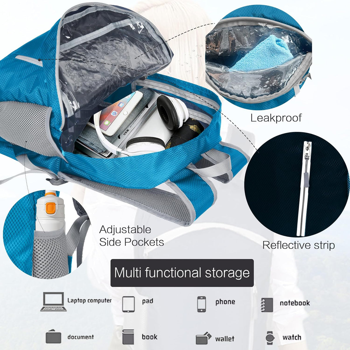 Waterproof Foldable Backpack Dry Storage Lightweight Daypack 35L Outdoor Backpack Hiking Backpackfor Beach Men Women Hot Pink
