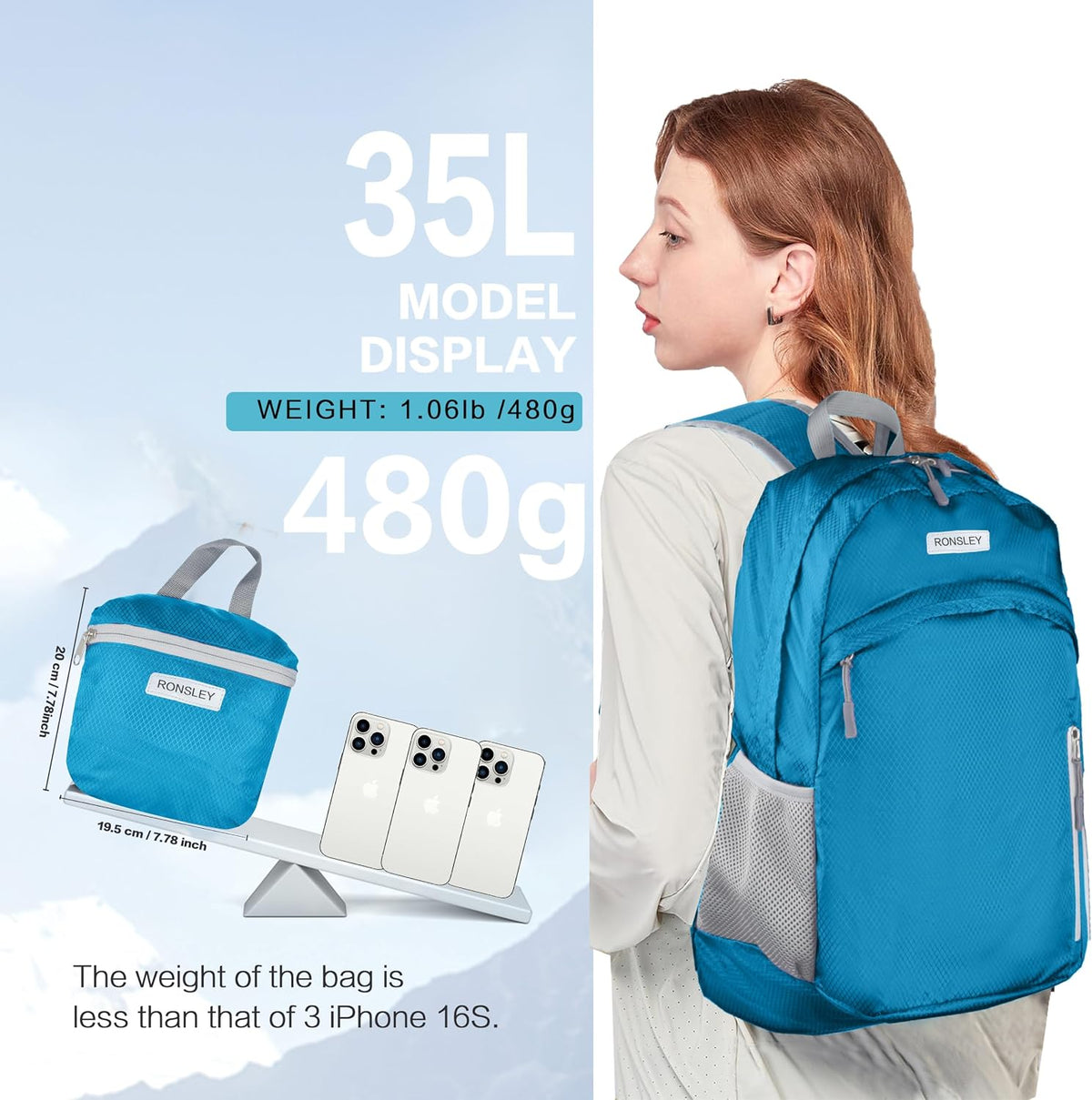 Waterproof Foldable Backpack Dry Storage Lightweight Daypack 35L Outdoor Backpack Hiking Backpackfor Beach Men Women Hot Pink