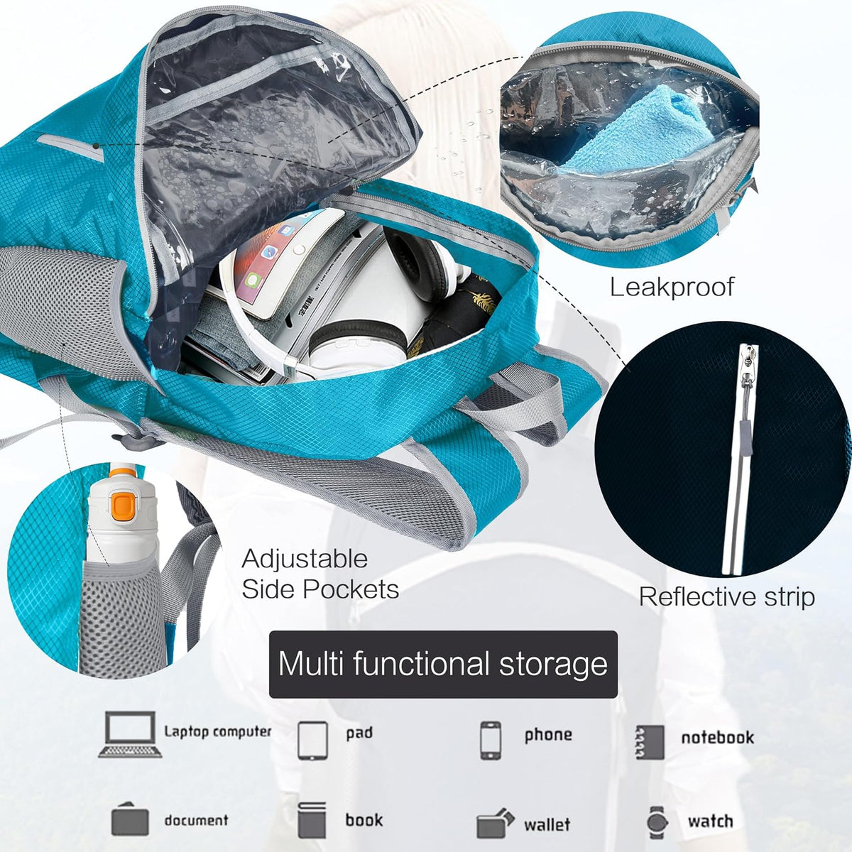 Waterproof Foldable Backpack Dry Storage Lightweight Daypack 35L Outdoor Backpack Hiking Backpackfor Beach Men Women Hot Pink