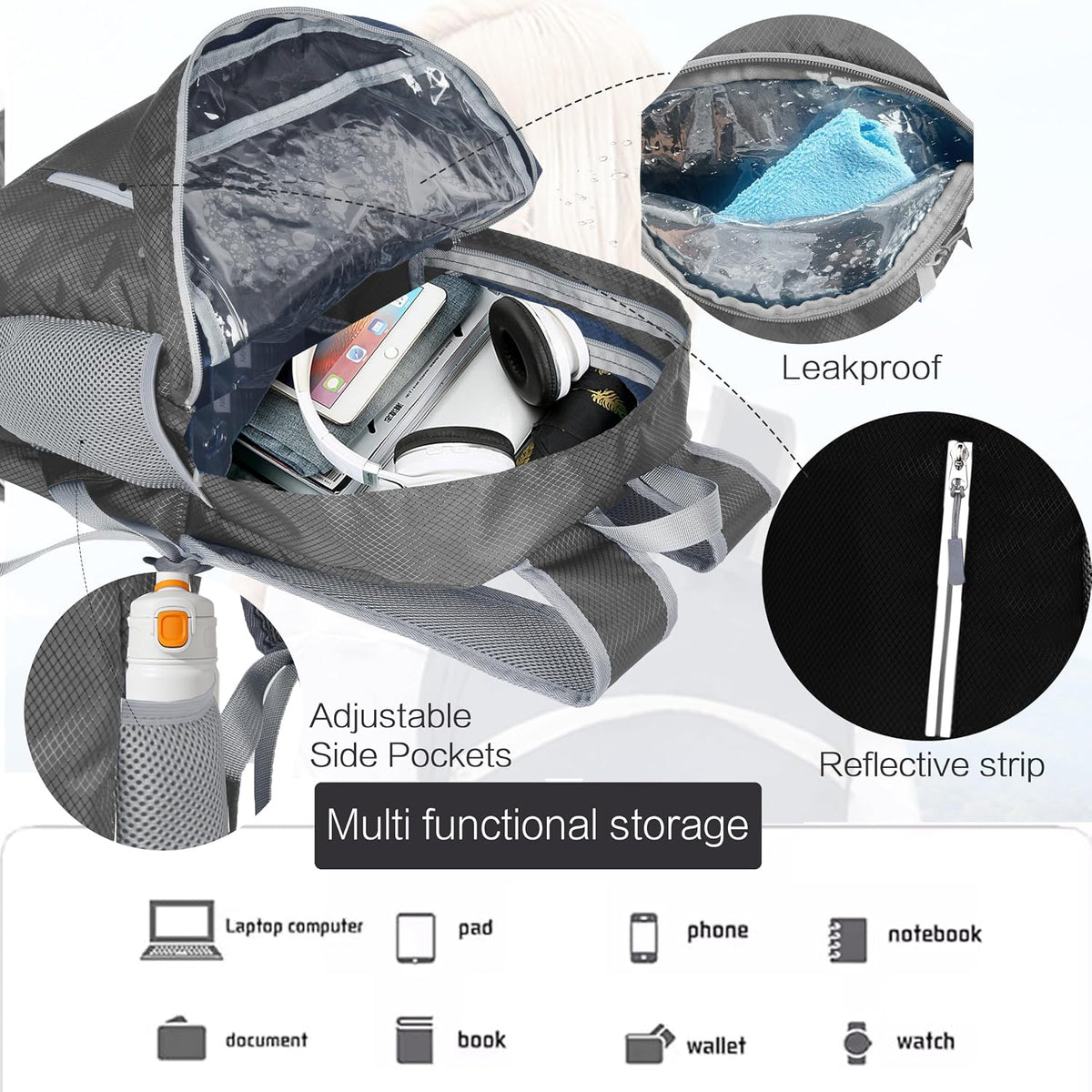 Waterproof Foldable Backpack Dry Storage Lightweight Daypack 35L Outdoor Backpack Hiking Backpackfor Beach Men Women Hot Pink