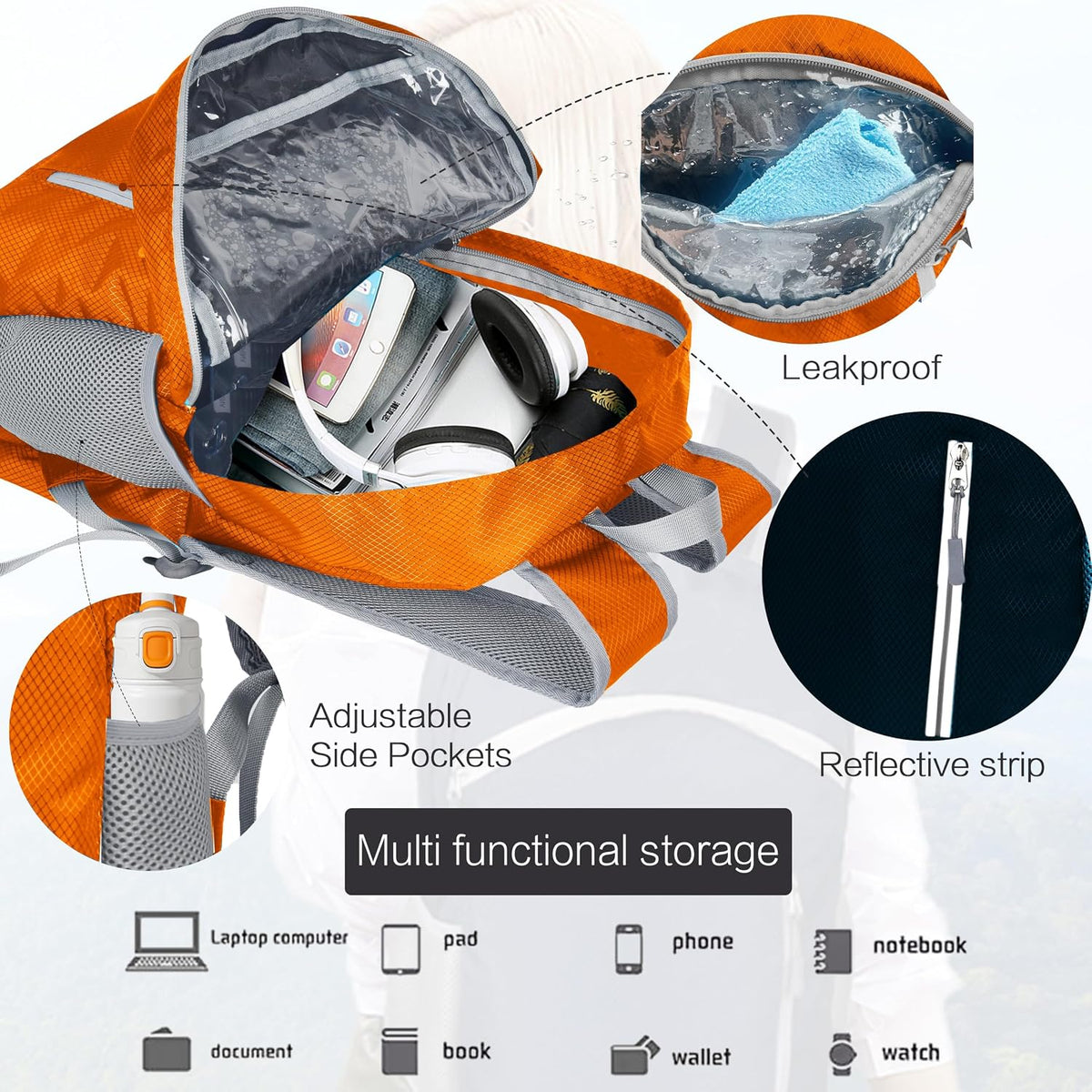Waterproof Foldable Backpack Dry Storage Lightweight Daypack 35L Outdoor Backpack Hiking Backpackfor Beach Men Women Hot Pink