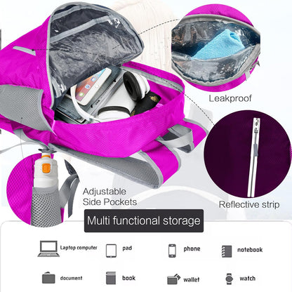 Waterproof Foldable Backpack Dry Storage Lightweight Daypack 35L Outdoor Backpack Hiking Backpackfor Beach Men Women Hot Pink