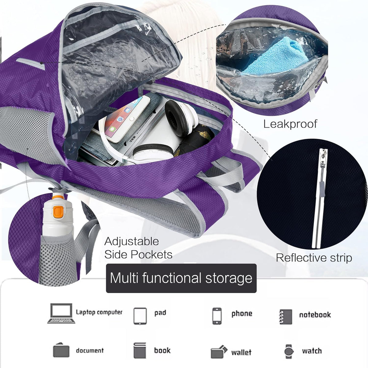 Waterproof Foldable Backpack Dry Storage Lightweight Daypack 35L Outdoor Backpack Hiking Backpackfor Beach Men Women Hot Pink