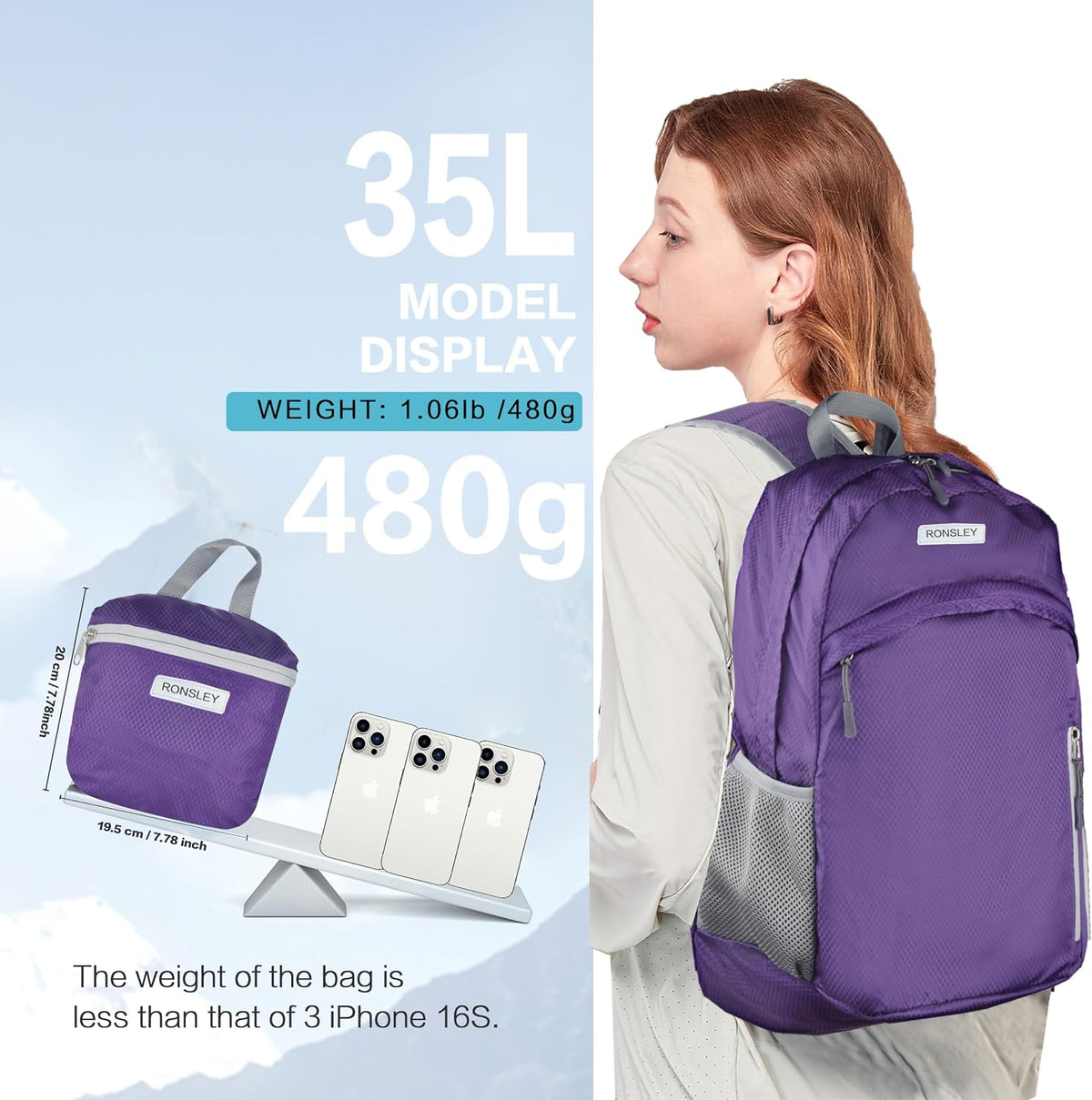 Waterproof Foldable Backpack Dry Storage Lightweight Daypack 35L Outdoor Backpack Hiking Backpackfor Beach Men Women Hot Pink