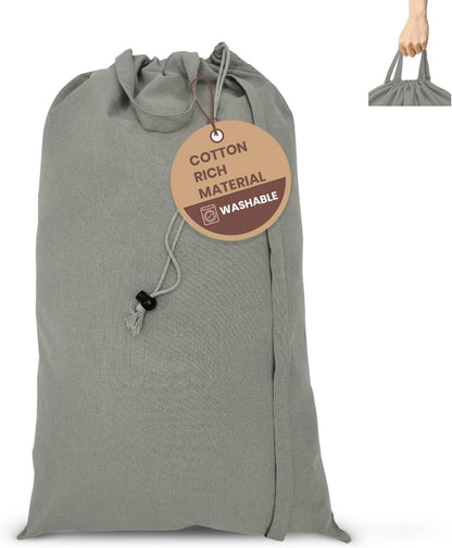 LFH Home Cotton Rich Canvas Large Laundry Bag with Handle, Heavy Duty Drawstring Closure Washable Laundry Bags, School Travel, Home, Hotel, College Dorm, Organizer Sack, Toys 20x30-Grey