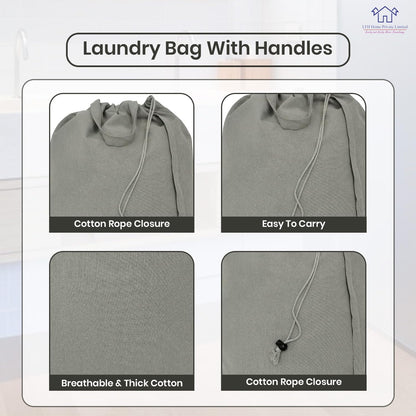 LFH Home Cotton Rich Canvas Large Laundry Bag with Handle, Heavy Duty Drawstring Closure Washable Laundry Bags, School Travel, Home, Hotel, College Dorm, Organizer Sack, Toys 20x30-Grey