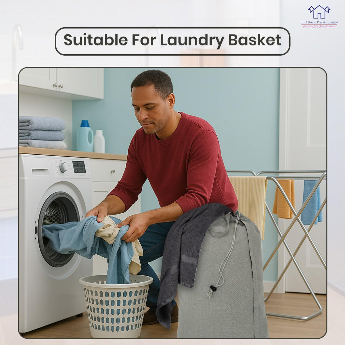 LFH Home Cotton Rich Canvas Large Laundry Bag with Handle, Heavy Duty Drawstring Closure Washable Laundry Bags, School Travel, Home, Hotel, College Dorm, Organizer Sack, Toys 20x30-Grey