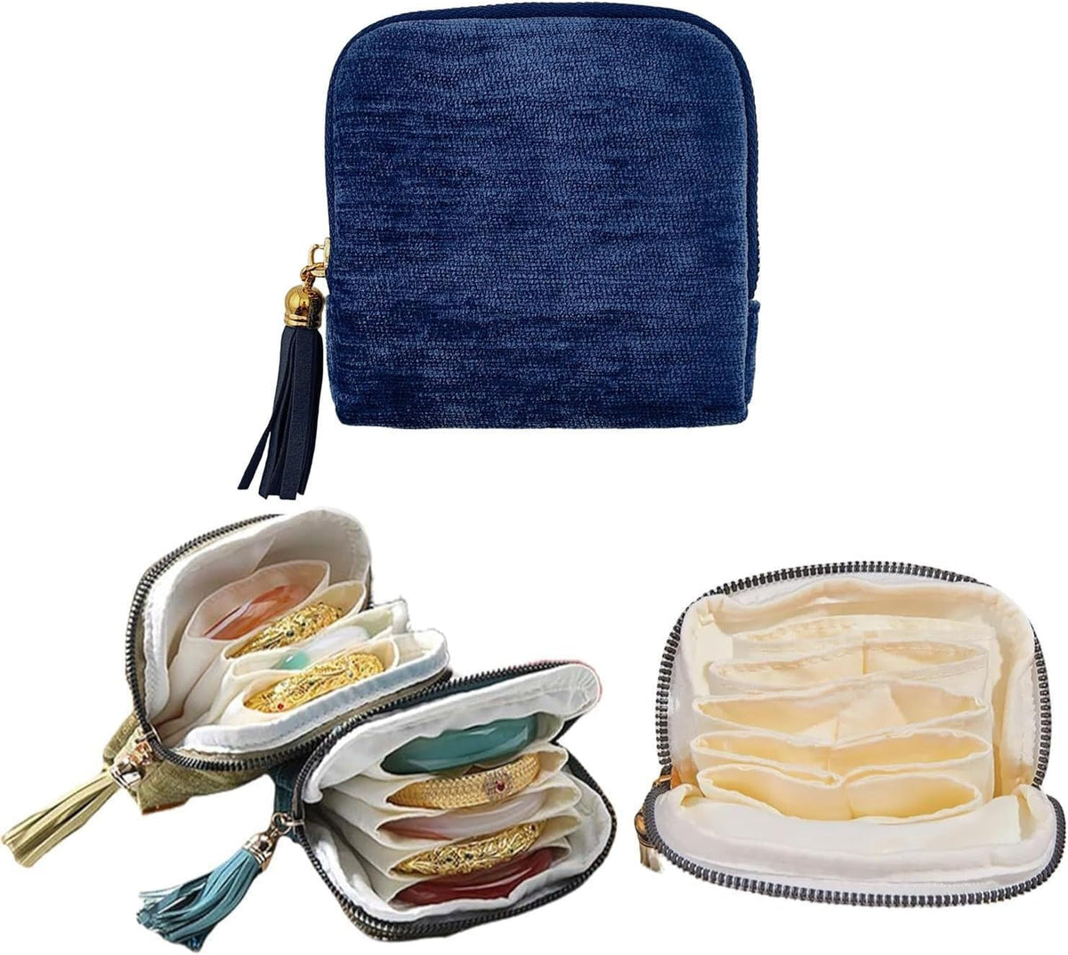 Small Portable Jewelry Travel Case Jewelry Pouch Bags with Tassel Zipper Soft Mini Jewelry Roll Organizer Storage Bag for Necklaces Bracelets Earrings