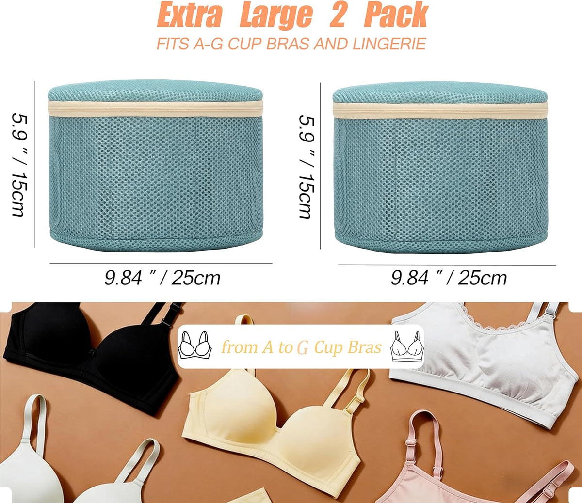 2 Pack Bra Laundry Bags for Washing Machine, Delicate Underwear Wash Bags with Anti-Deformation Structure & Fixed Friction Plates