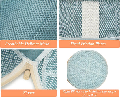 2 Pack Bra Laundry Bags for Washing Machine, Delicate Underwear Wash Bags with Anti-Deformation Structure & Fixed Friction Plates