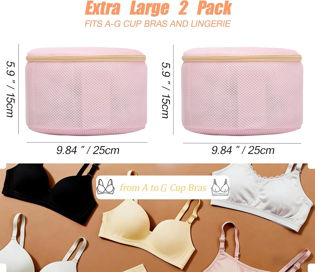 2 Pack Bra Laundry Bags for Washing Machine, Delicate Underwear Wash Bags with Anti-Deformation Structure & Fixed Friction Plates