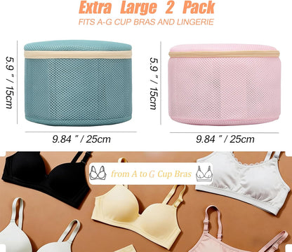 2 Pack Bra Laundry Bags for Washing Machine, Delicate Underwear Wash Bags with Anti-Deformation Structure & Fixed Friction Plates