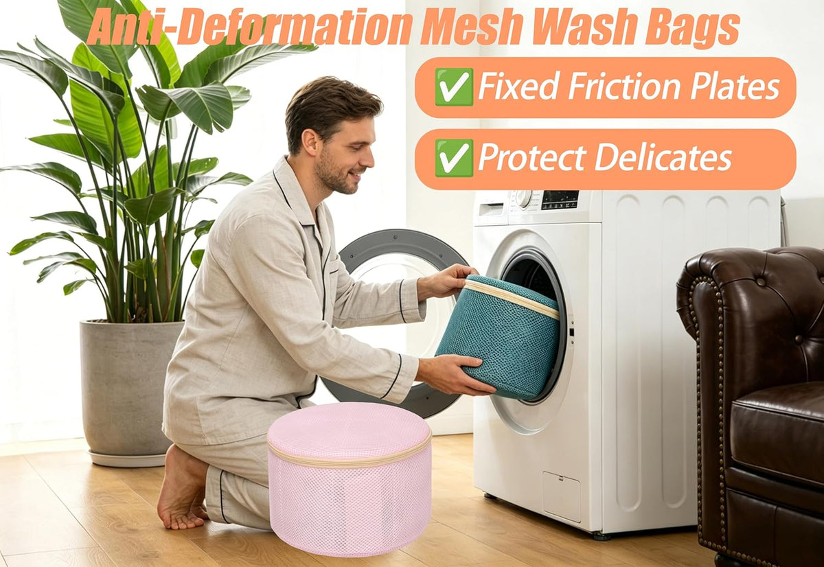 2 Pack Bra Laundry Bags for Washing Machine, Delicate Underwear Wash Bags with Anti-Deformation Structure & Fixed Friction Plates