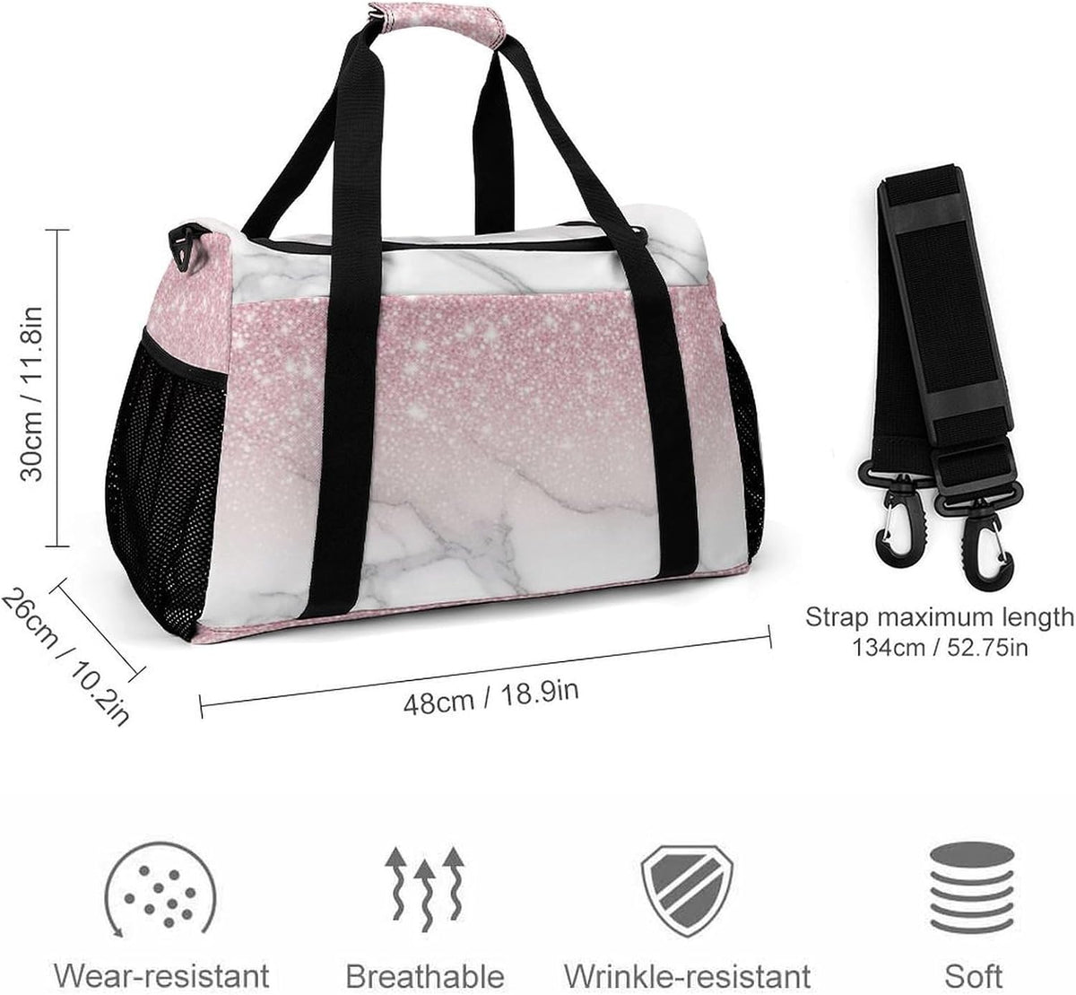 Foldable Weekender Travel Duffel Bag Lightweight Carry On Overnight Tote Bag for Women Sport Yoga