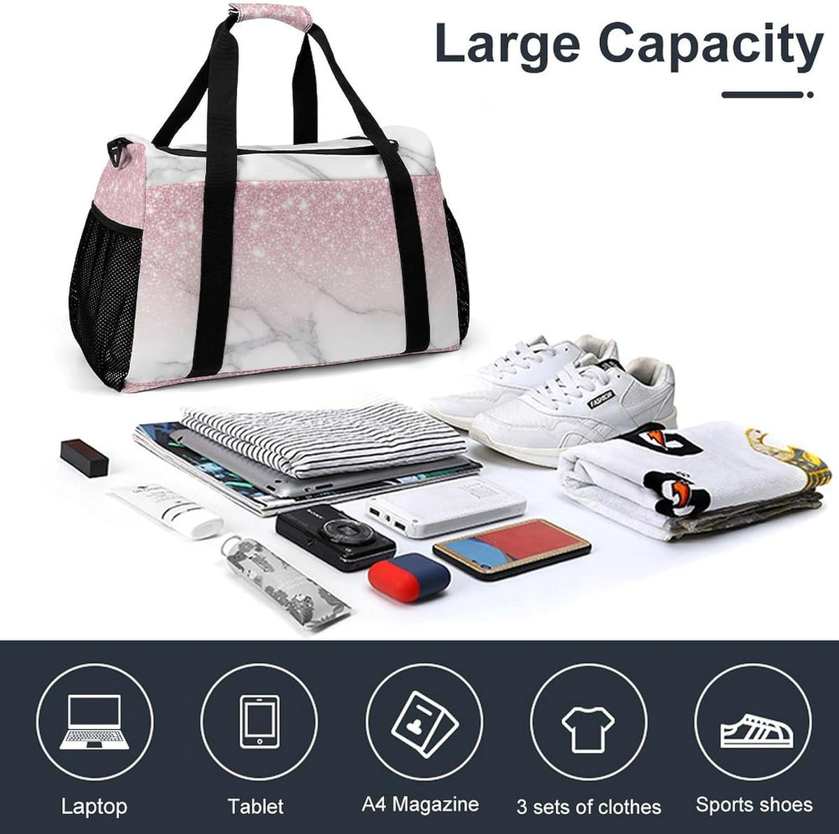 Foldable Weekender Travel Duffel Bag Lightweight Carry On Overnight Tote Bag for Women Sport Yoga