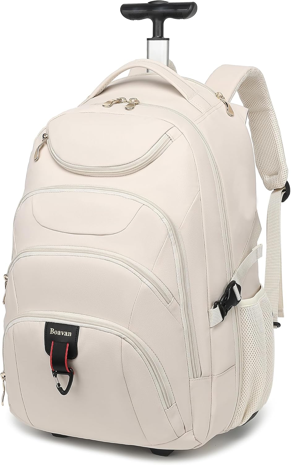 Rolling Backpack for Women, 17.3 Inch Wheeled Laptop Backpack,Large Travel Carry-On Bag for Teachers College Students, USB Charging Port Waterproof Business for Airplane Overnight Luggage，Pink