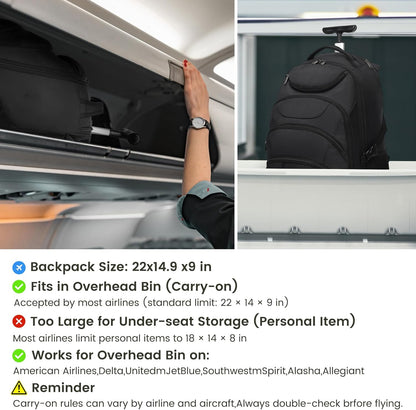 Rolling Backpack for Women, 17.3 Inch Wheeled Laptop Backpack,Large Travel Carry-On Bag for Teachers College Students, USB Charging Port Waterproof Business for Airplane Overnight Luggage，Pink