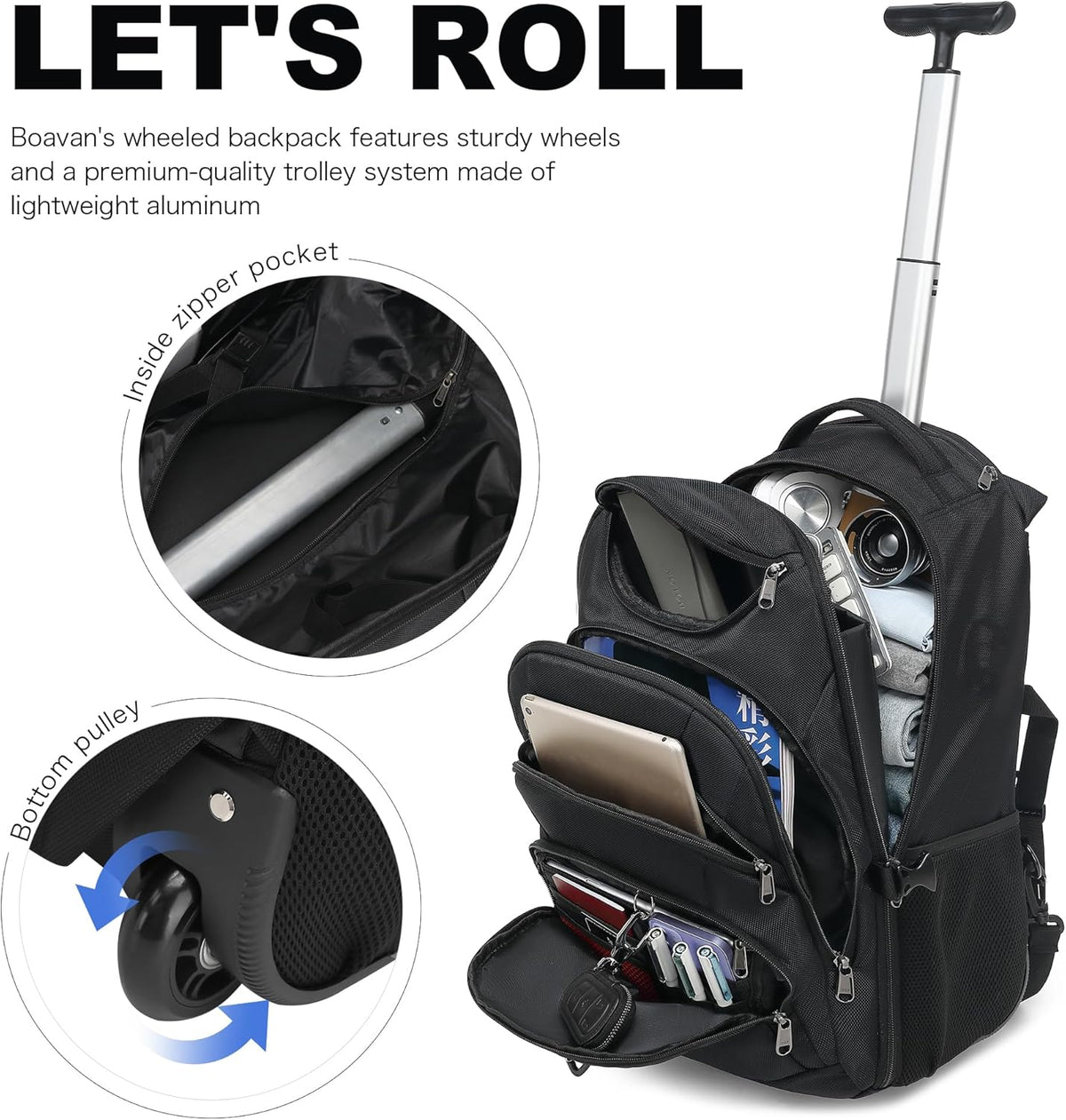 Rolling Backpack for Women, 17.3 Inch Wheeled Laptop Backpack,Large Travel Carry-On Bag for Teachers College Students, USB Charging Port Waterproof Business for Airplane Overnight Luggage，Pink