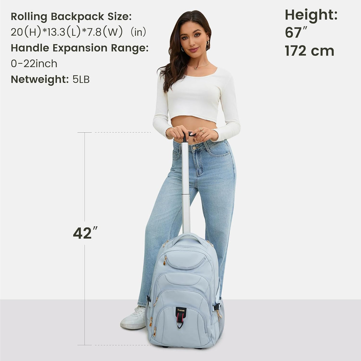 Rolling Backpack for Women, 17.3 Inch Wheeled Laptop Backpack,Large Travel Carry-On Bag for Teachers College Students, USB Charging Port Waterproof Business for Airplane Overnight Luggage，Pink