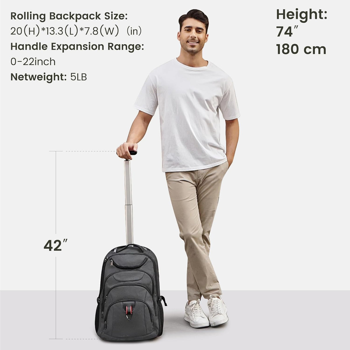 Rolling Backpack for Women, 17.3 Inch Wheeled Laptop Backpack,Large Travel Carry-On Bag for Teachers College Students, USB Charging Port Waterproof Business for Airplane Overnight Luggage，Pink