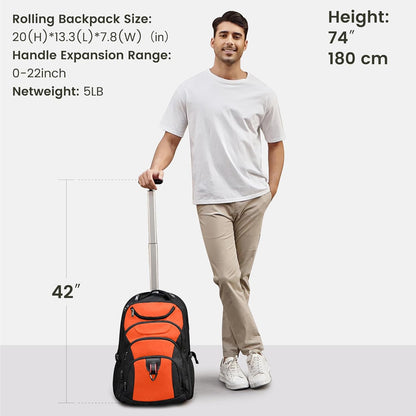 Rolling Backpack for Women, 17.3 Inch Wheeled Laptop Backpack,Large Travel Carry-On Bag for Teachers College Students, USB Charging Port Waterproof Business for Airplane Overnight Luggage，Pink