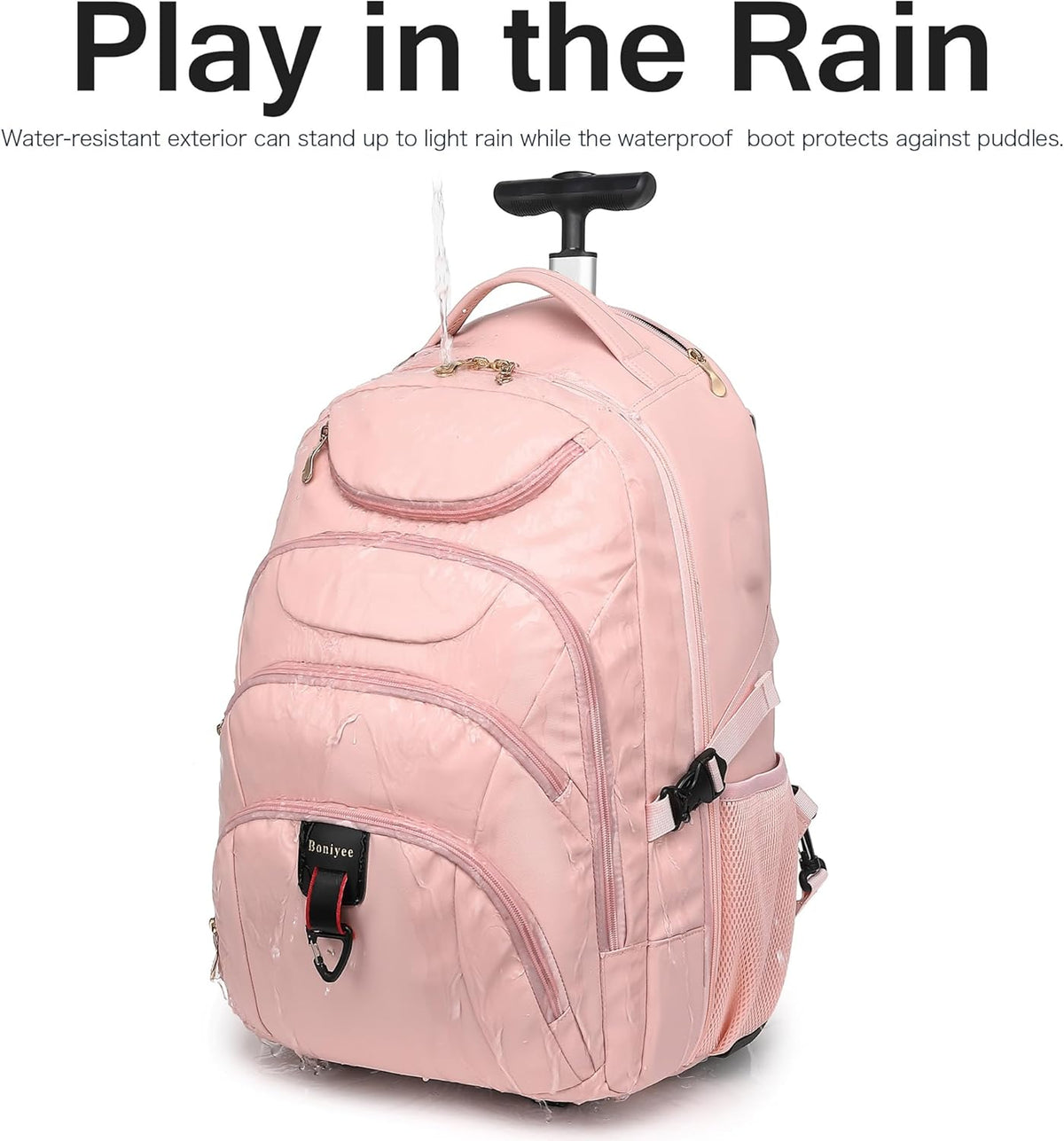 Rolling Backpack for Women, 17.3 Inch Wheeled Laptop Backpack,Large Travel Carry-On Bag for Teachers College Students, USB Charging Port Waterproof Business for Airplane Overnight Luggage，Pink