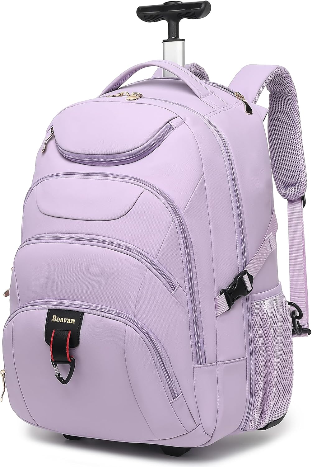 Rolling Backpack for Women, 17.3 Inch Wheeled Laptop Backpack,Large Travel Carry-On Bag for Teachers College Students, USB Charging Port Waterproof Business for Airplane Overnight Luggage，Pink