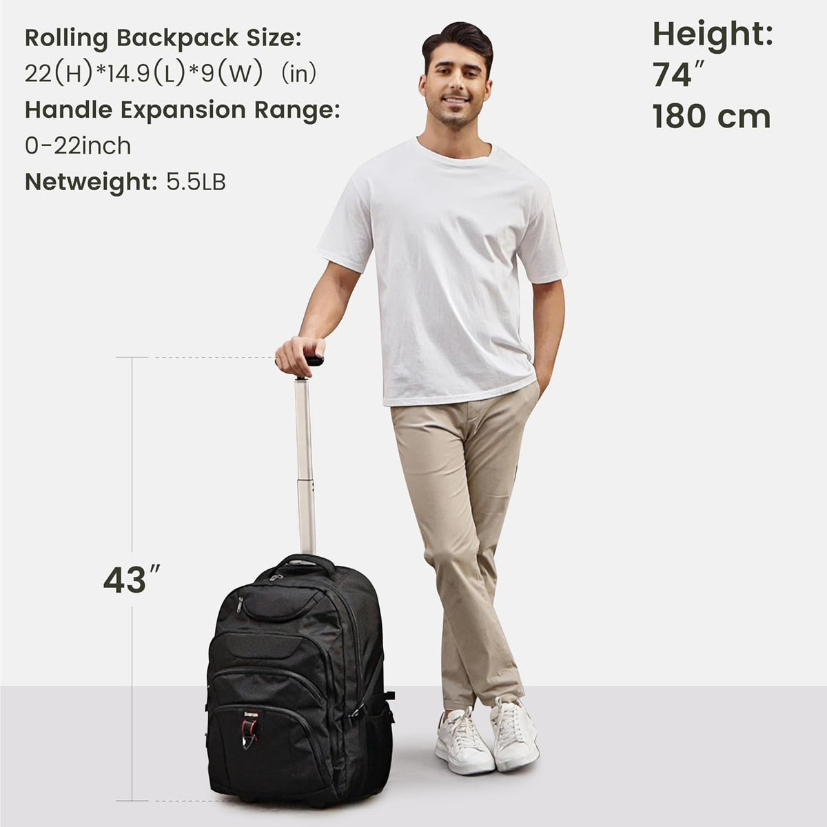 Rolling Backpack for Women, 17.3 Inch Wheeled Laptop Backpack,Large Travel Carry-On Bag for Teachers College Students, USB Charging Port Waterproof Business for Airplane Overnight Luggage，Pink