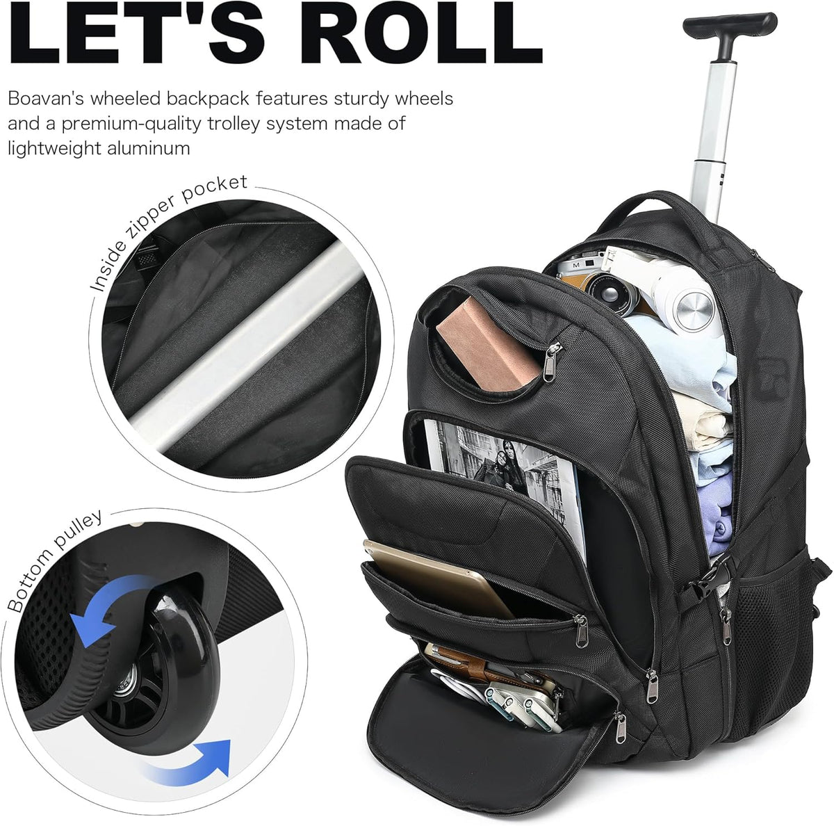 Rolling Backpack for Women, 17.3 Inch Wheeled Laptop Backpack,Large Travel Carry-On Bag for Teachers College Students, USB Charging Port Waterproof Business for Airplane Overnight Luggage，Pink