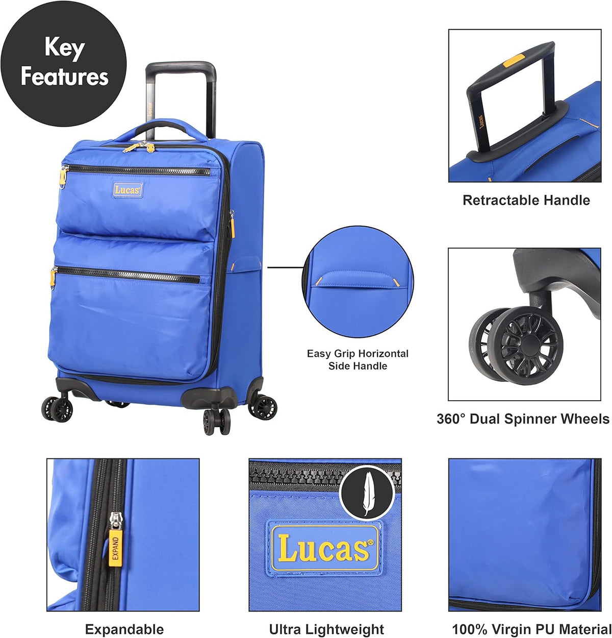 Ultra Lightweight Carry On - Softside 22.8-inch Expandable Luggage - Small Rolling Bag Fits Most Airline Compartments - Durable 8-Spinner Wheels Suitcase (Black)