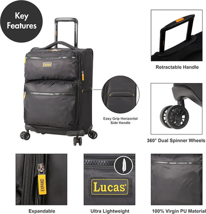 Ultra Lightweight Carry On - Softside 22.8-inch Expandable Luggage - Small Rolling Bag Fits Most Airline Compartments - Durable 8-Spinner Wheels Suitcase (Black)