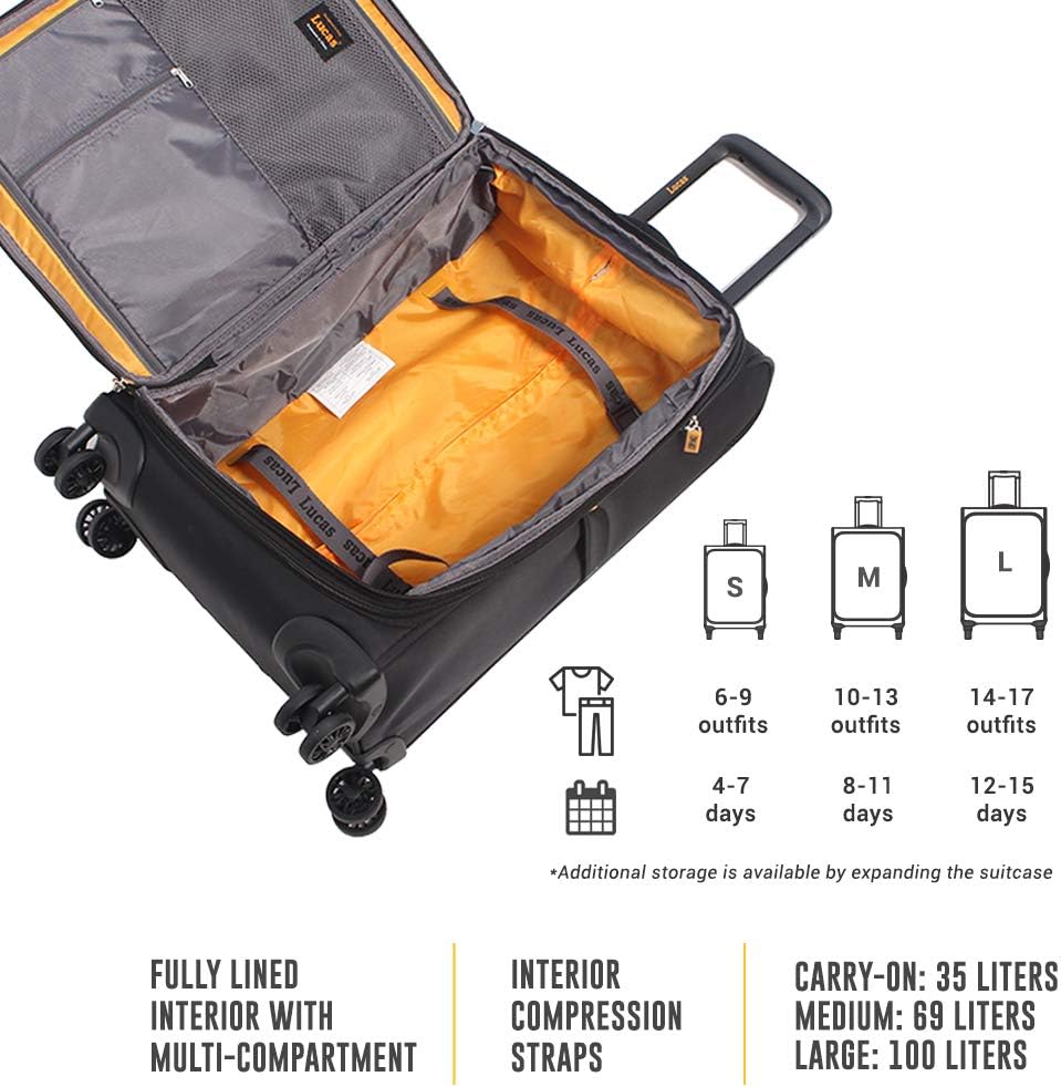Ultra Lightweight Carry On - Softside 22.8-inch Expandable Luggage - Small Rolling Bag Fits Most Airline Compartments - Durable 8-Spinner Wheels Suitcase (Black)