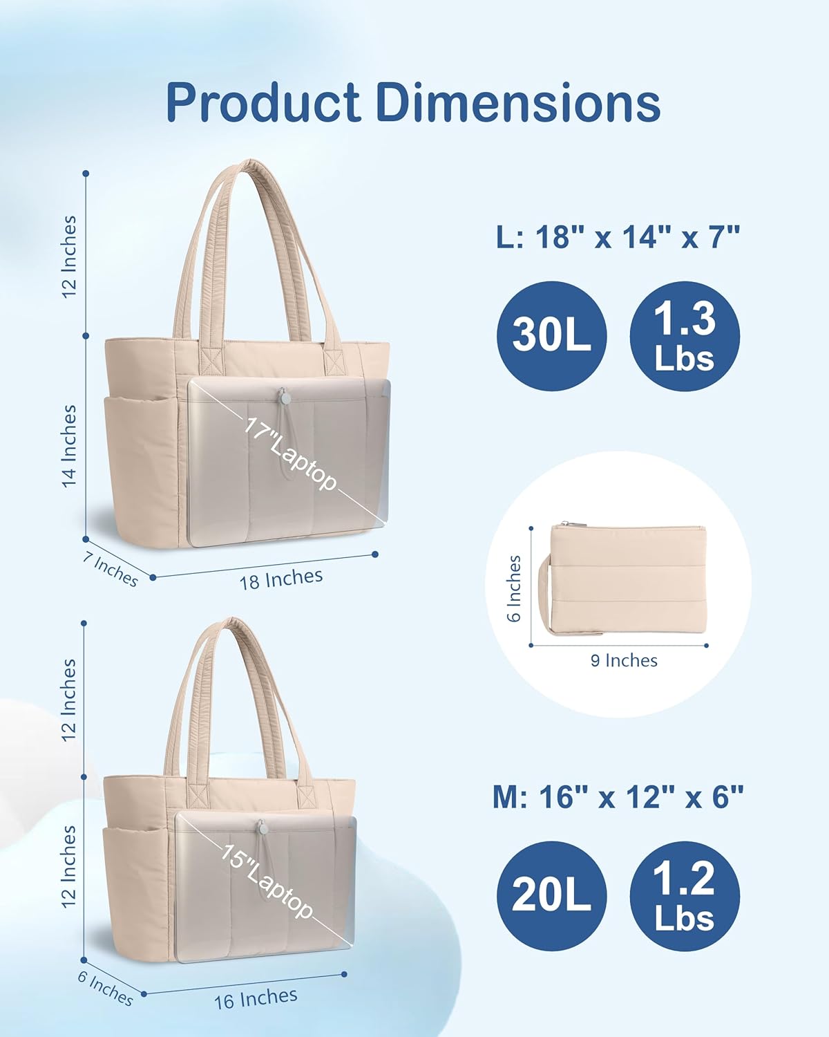 Puffy Tote Bag for Women with Cup Holder & Laptop Compartment & Cosmetic Bag & Trolley Sleeve for Work, Travel