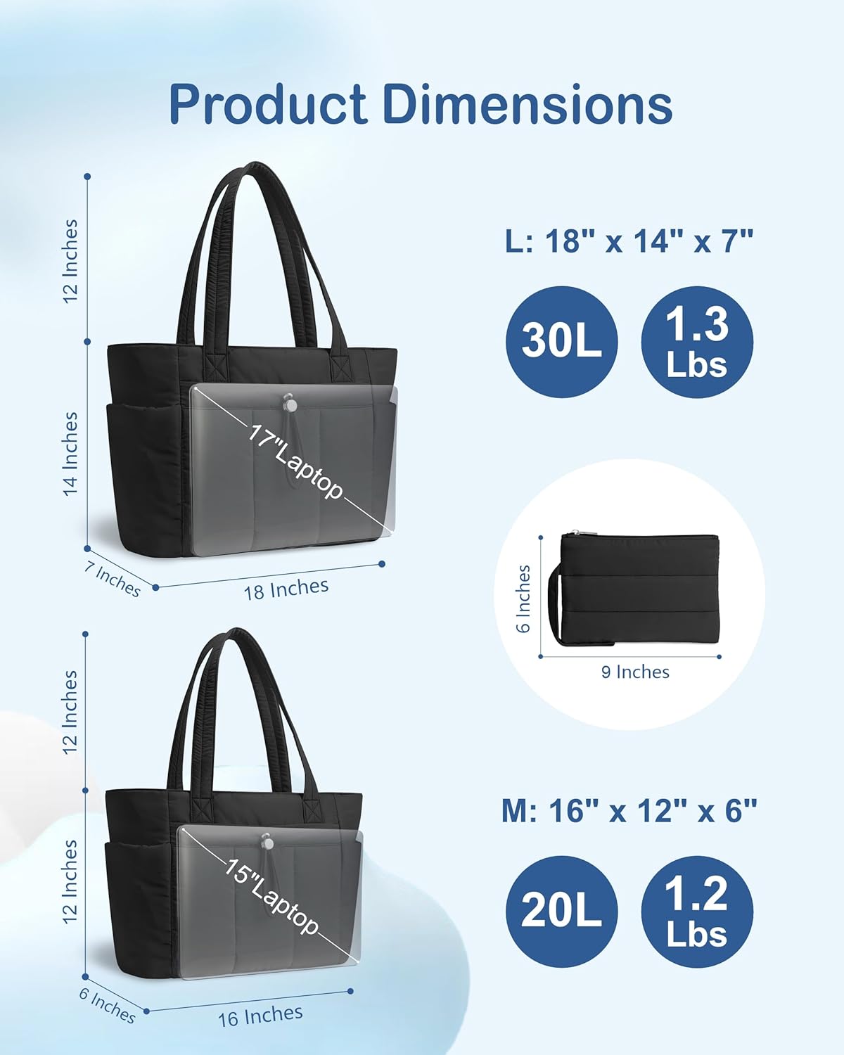 Puffy Tote Bag for Women with Cup Holder & Laptop Compartment & Cosmetic Bag & Trolley Sleeve for Work, Travel
