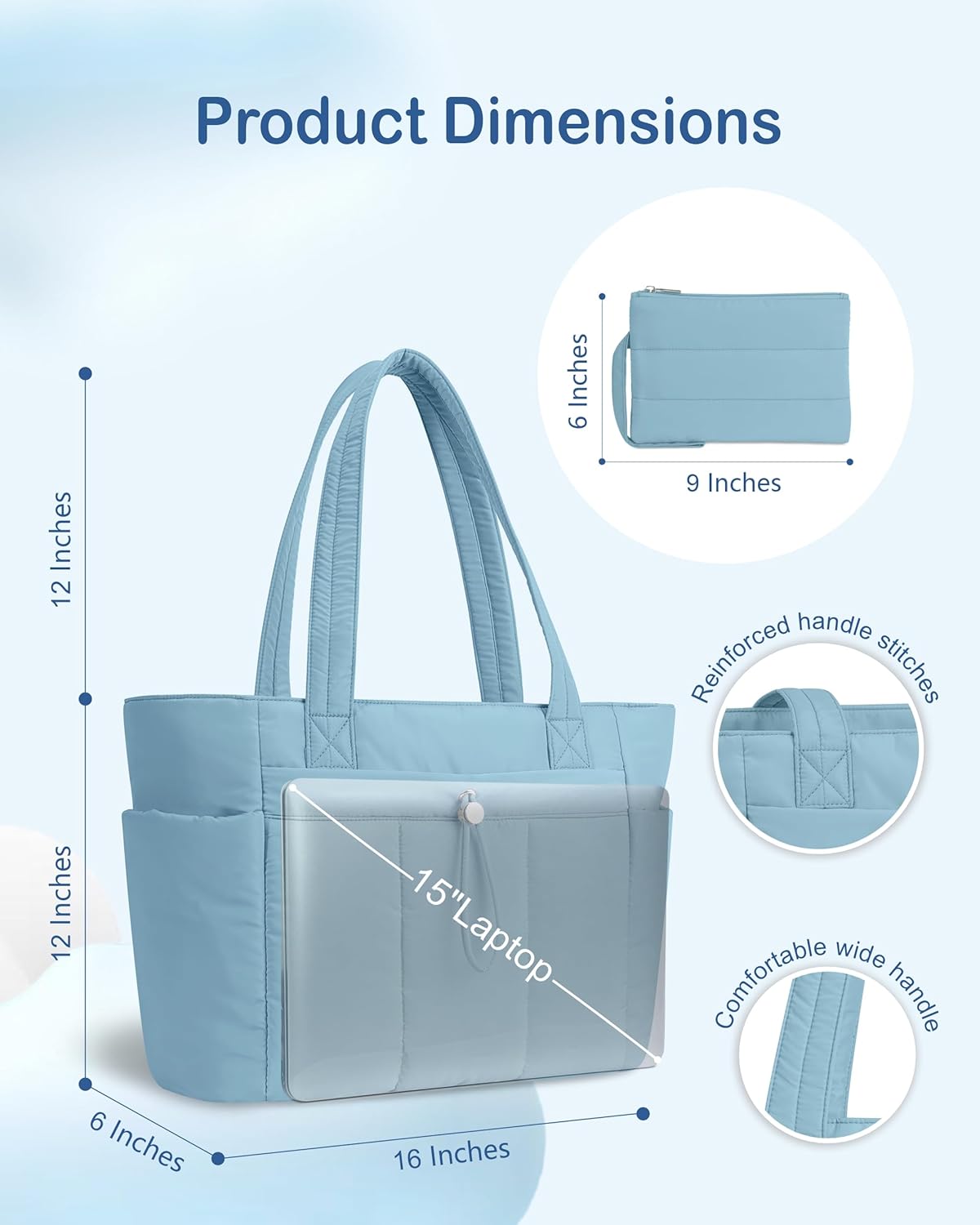 Puffy Tote Bag for Women with Cup Holder & Laptop Compartment & Cosmetic Bag & Trolley Sleeve for Work, Travel