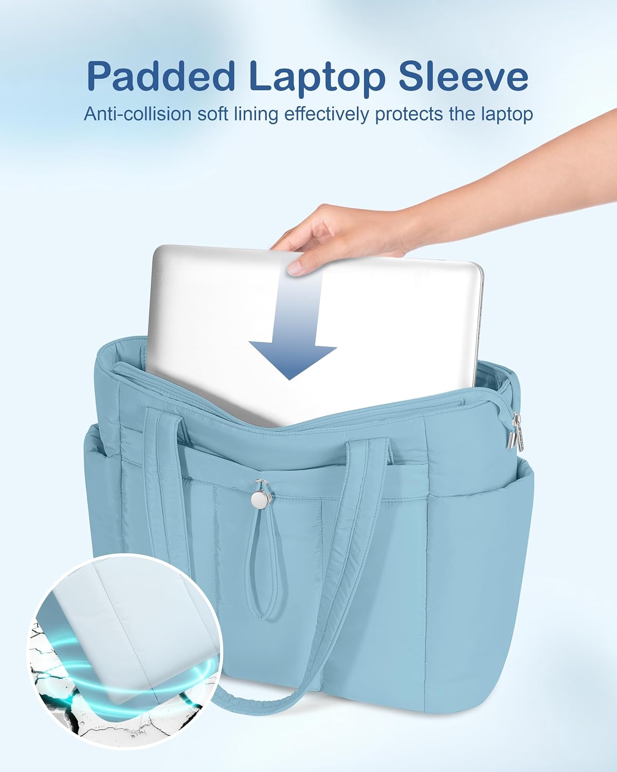 Puffy Tote Bag for Women with Cup Holder & Laptop Compartment & Cosmetic Bag & Trolley Sleeve for Work, Travel