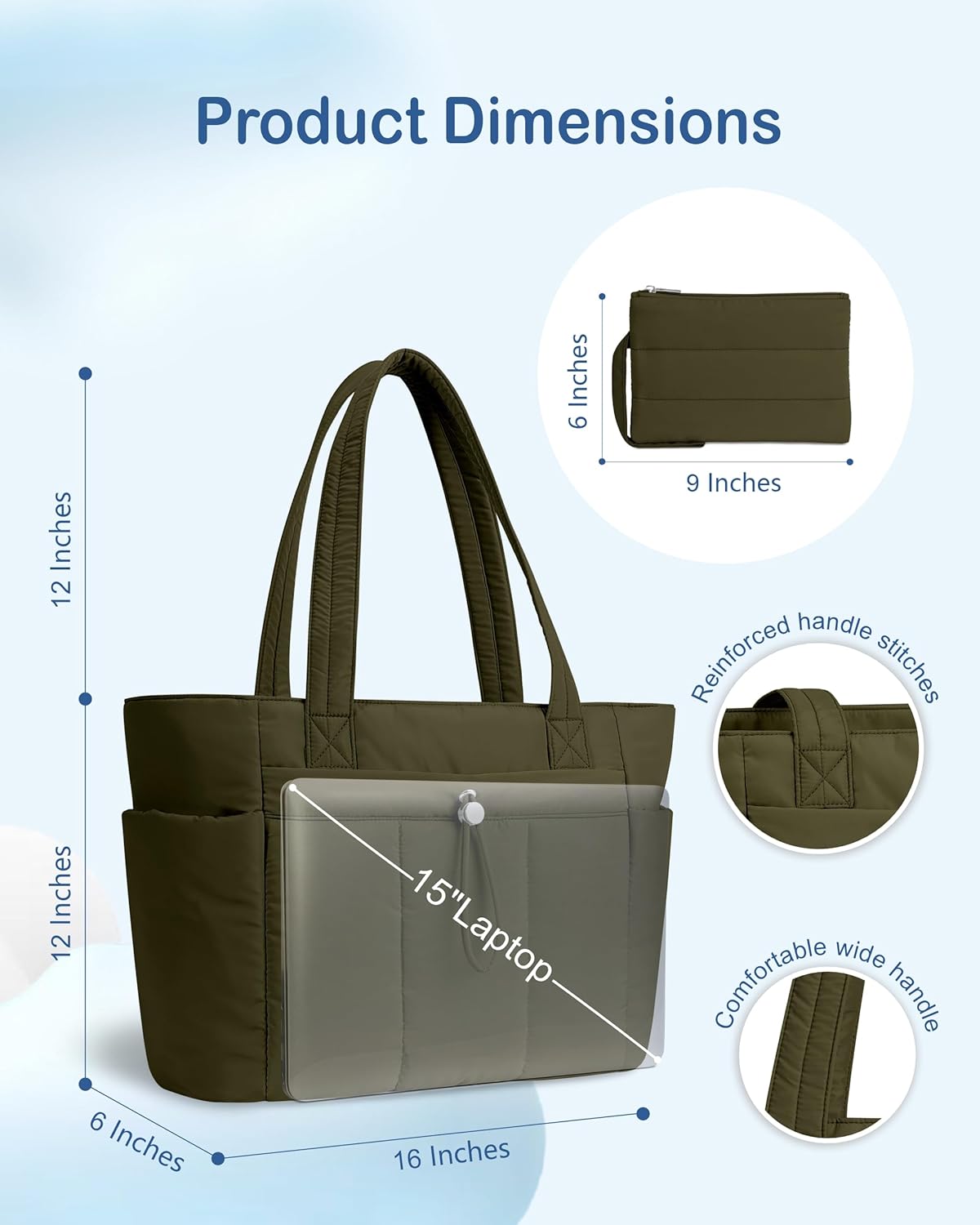 Puffy Tote Bag for Women with Cup Holder & Laptop Compartment & Cosmetic Bag & Trolley Sleeve for Work, Travel