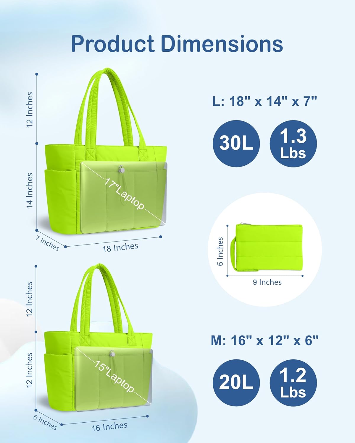 Puffy Tote Bag for Women with Cup Holder & Laptop Compartment & Cosmetic Bag & Trolley Sleeve for Work, Travel