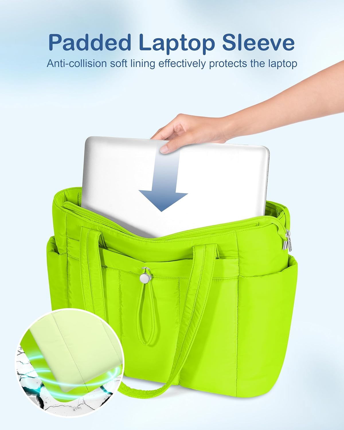 Puffy Tote Bag for Women with Cup Holder & Laptop Compartment & Cosmetic Bag & Trolley Sleeve for Work, Travel