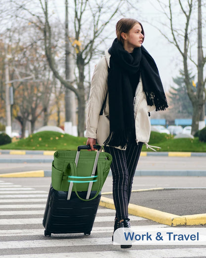 Puffy Tote Bag for Women with Cup Holder & Laptop Compartment & Cosmetic Bag & Trolley Sleeve for Work, Travel