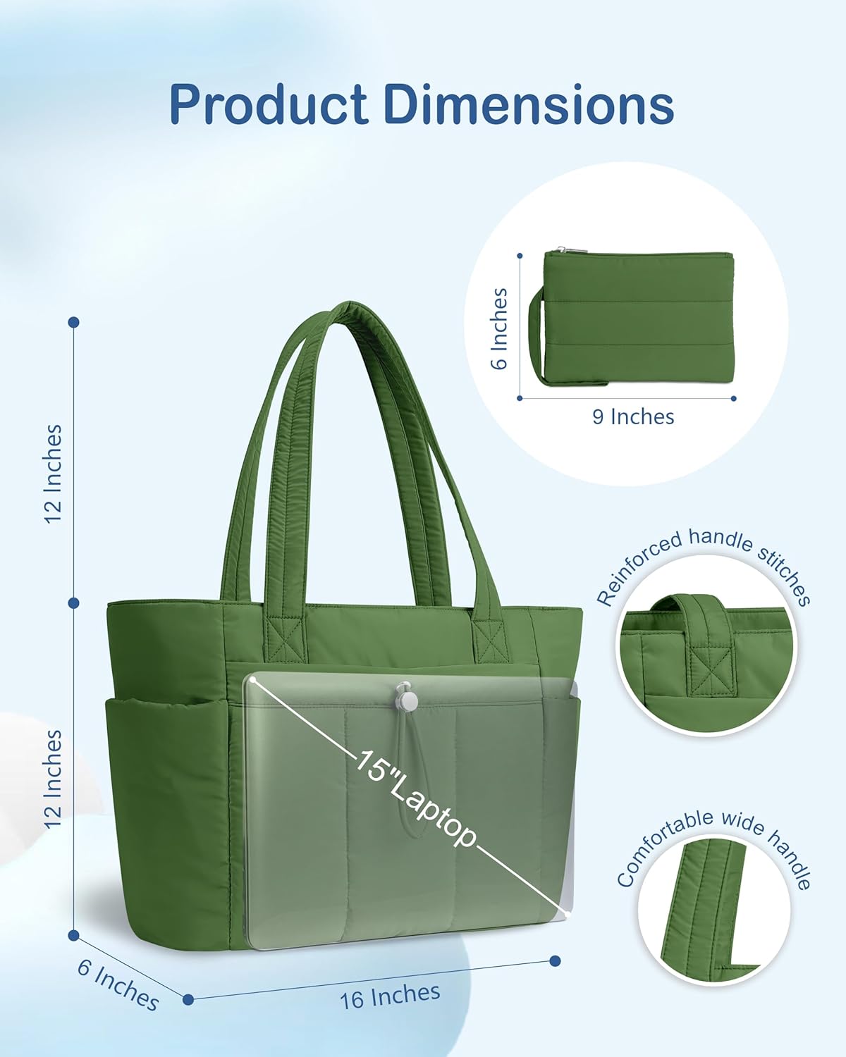 Puffy Tote Bag for Women with Cup Holder & Laptop Compartment & Cosmetic Bag & Trolley Sleeve for Work, Travel