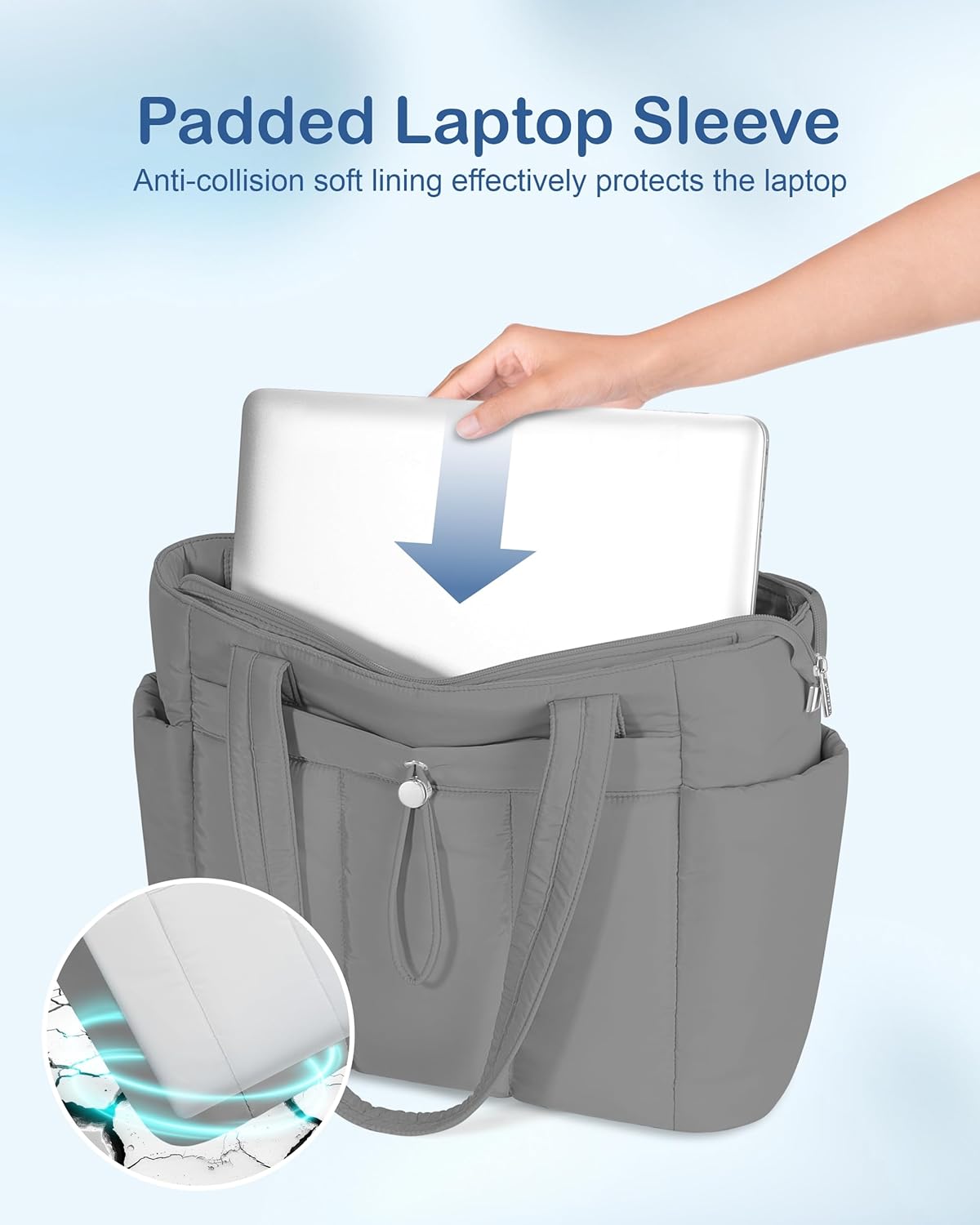 Puffy Tote Bag for Women with Cup Holder & Laptop Compartment & Cosmetic Bag & Trolley Sleeve for Work, Travel