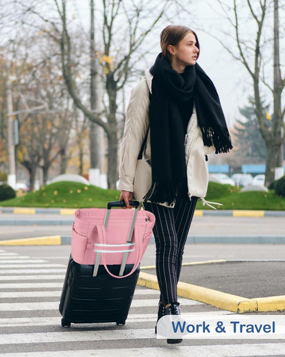 Puffy Tote Bag for Women with Cup Holder & Laptop Compartment & Cosmetic Bag & Trolley Sleeve for Work, Travel