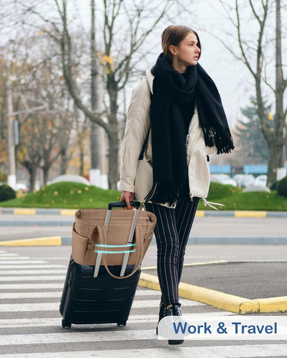 Puffy Tote Bag for Women with Cup Holder & Laptop Compartment & Cosmetic Bag & Trolley Sleeve for Work, Travel
