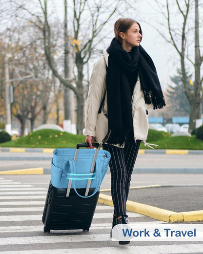 Puffy Tote Bag for Women with Cup Holder & Laptop Compartment & Cosmetic Bag & Trolley Sleeve for Work, Travel