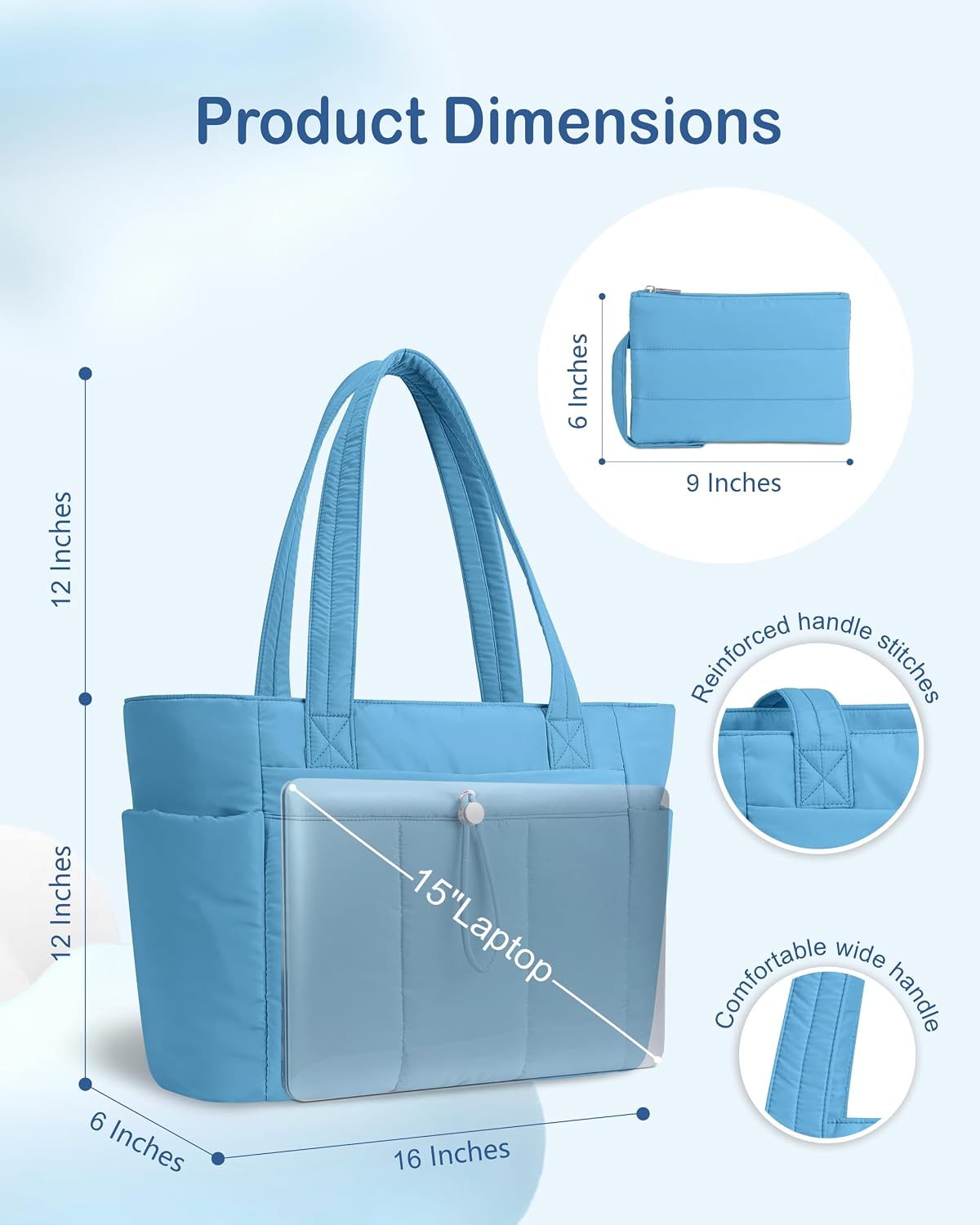 Puffy Tote Bag for Women with Cup Holder & Laptop Compartment & Cosmetic Bag & Trolley Sleeve for Work, Travel