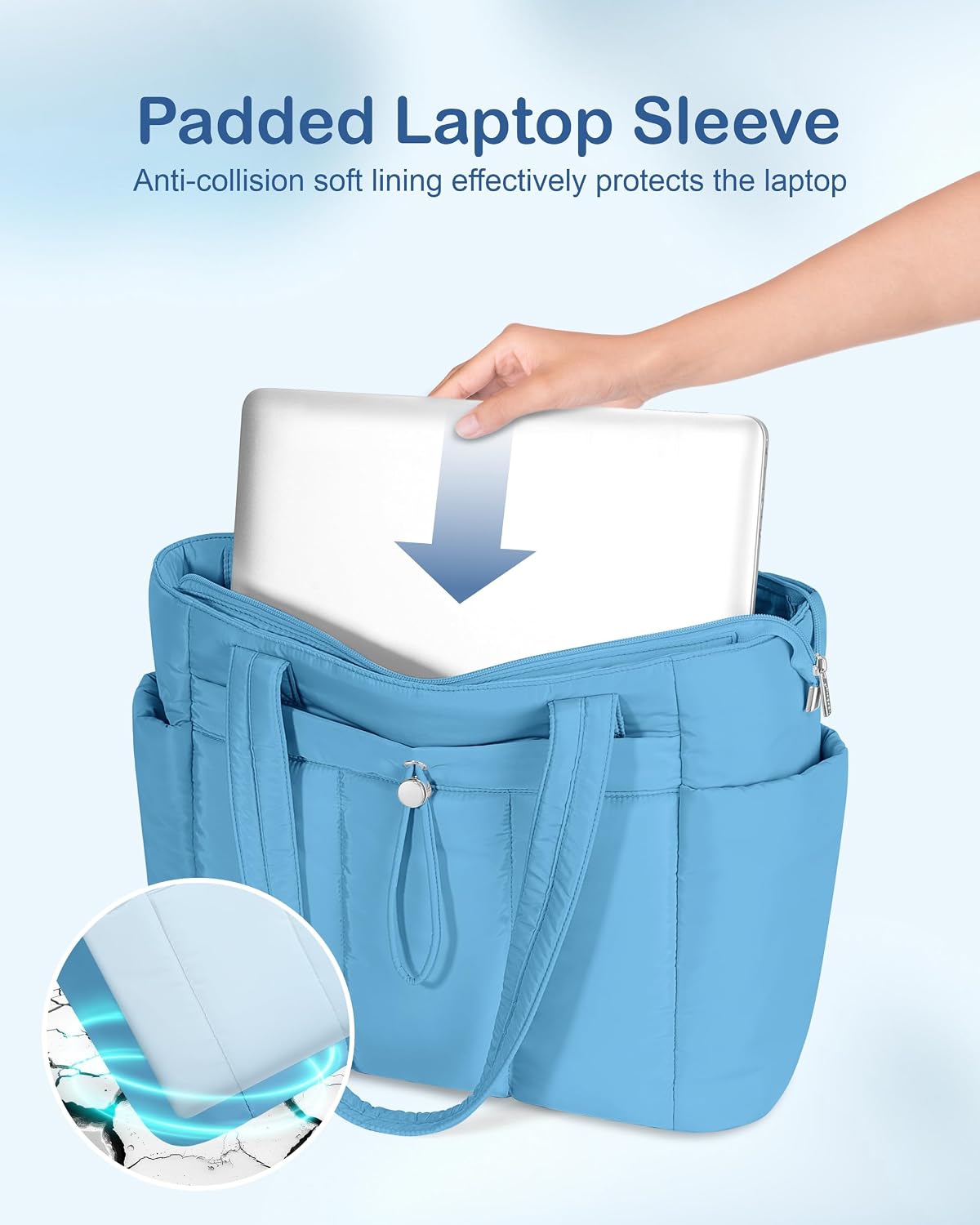 Puffy Tote Bag for Women with Cup Holder & Laptop Compartment & Cosmetic Bag & Trolley Sleeve for Work, Travel